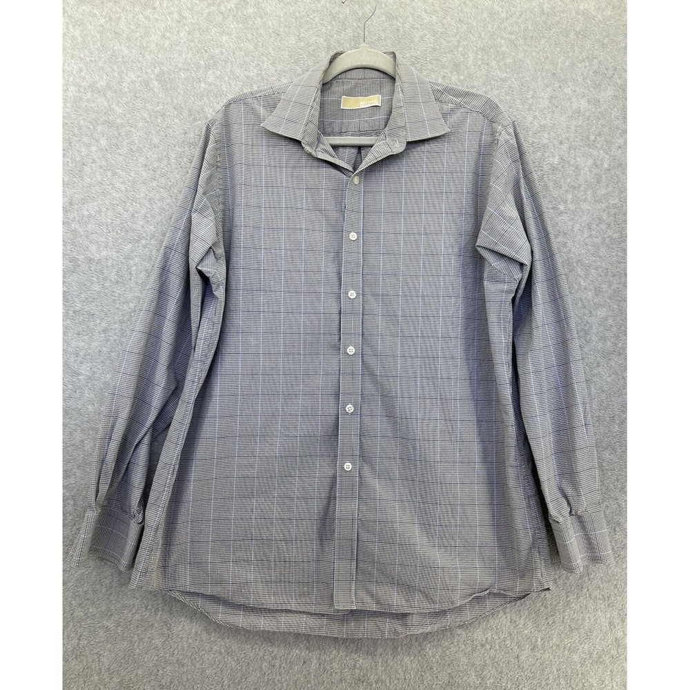 Michael Kors Men's Button Down Shirt Long Sleeve Size 16 1/2 Micro Check Cotton - Picture 1 of 12